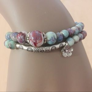 Boho Bracelet With Silver Beads and Flower Charm
